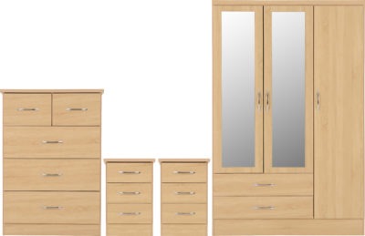 Nevada 3 Door 2 Drawer Mirrored Wardrobe Bedroom Set